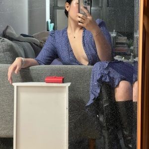 Reformation Blue Floral Sleeved Midi Dress